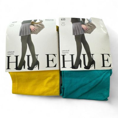 HUE Womens Opaque Tights Size 1 Teal and Yellow 2 Pairs U4689 Fashion New